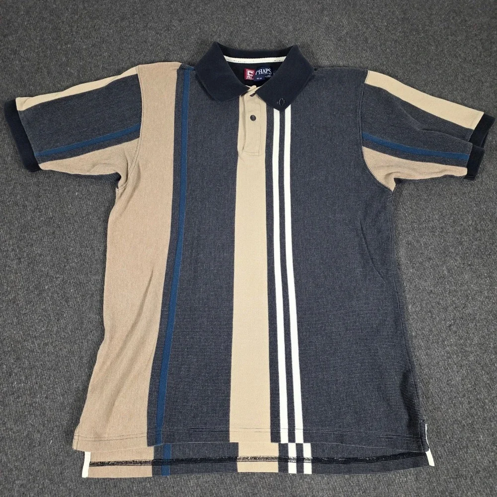 Chaps Ralph Lauren Mens Large Polo Shirt Colorblock Striped‎ Cotton Navy